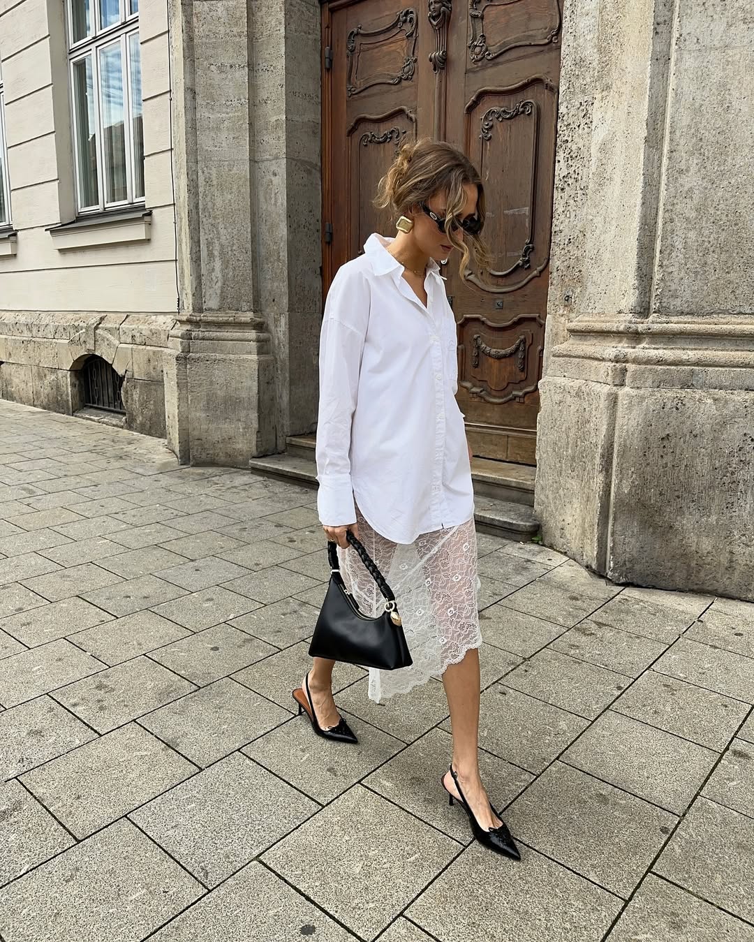 Magdalena Maria Gontarz wears white lace skirt