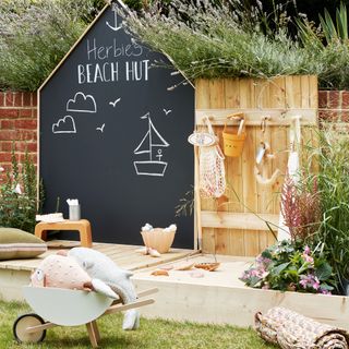 decking decoration kids area with toys and black board