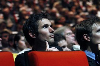 Tour podium finisher Frank Schleck takes in the 2012 route presentation.