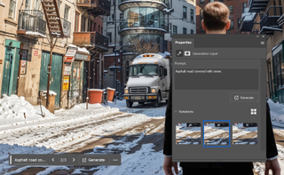 Get more from Photoshop AI tutorial; a snowy city scene