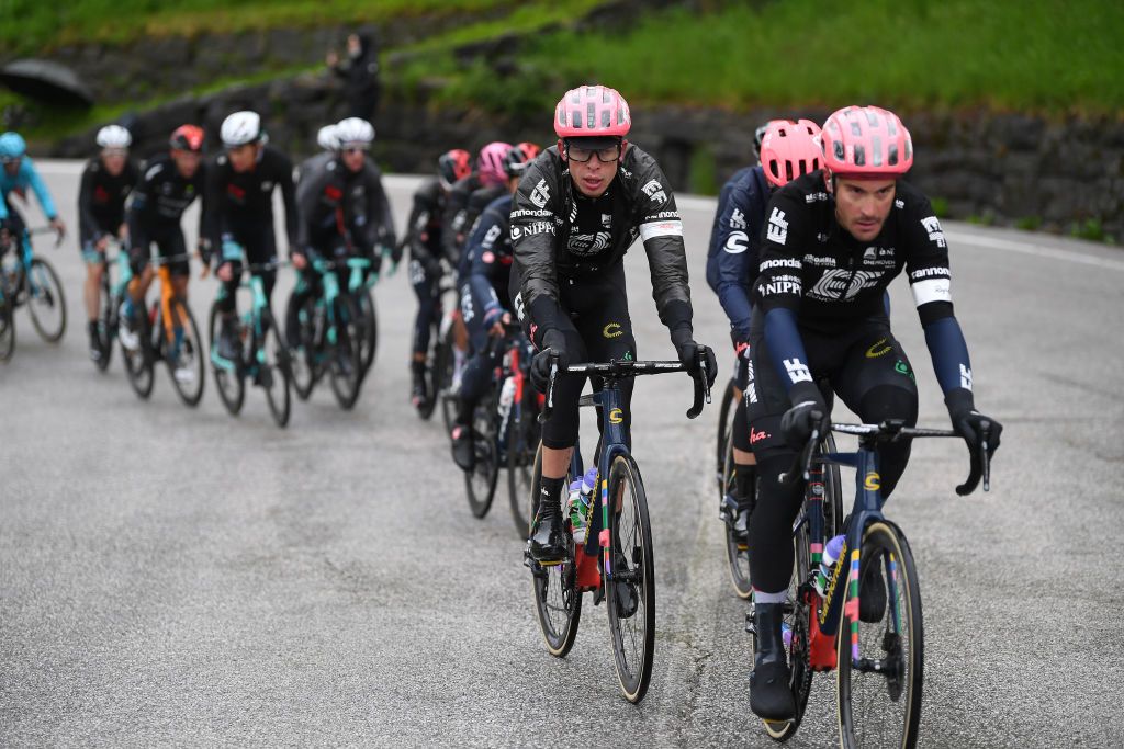 CORTINA DAMPEZZO ITALY MAY 24 Hugh Carthy of United Kingdom and Team EF Education Nippo during the 104th Giro dItalia 2021 Stage 16 a 153km stage shortened due to bad weather conditions from Sacile to Cortina dAmpezzo 1210m girodiitalia Giro on May 24 2021 in Cortina dAmpezzo Italy Photo by Tim de WaeleGetty Images