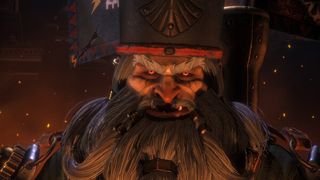 A Chaos Dwarf glowers at the camera in Total War: Warhammer 3.