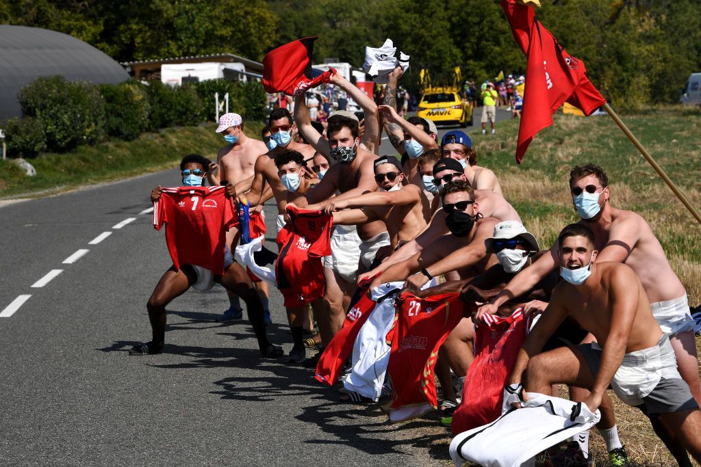 GRAND COLOMBIER FRANCE SEPTEMBER 13 Fans Public Detail view during the 107th Tour de France 2020 Stage 15 a 1745km stage from Lyon to Grand Colombier 1501m TDF2020 LeTour on September 13 2020 in Grand Colombier France Photo by Tim de WaeleGetty Images