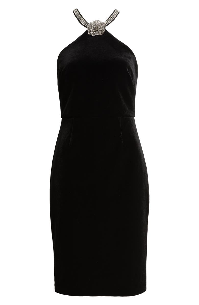 Crystal Flower Halter Neck Velvet Cocktail Dress