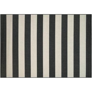 Black and cream striped indoor outdoor area rug by Breakwater Bay