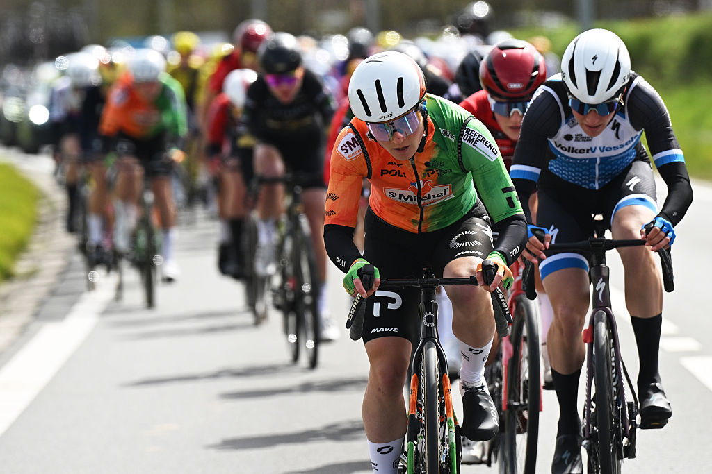 OUDENAARDE, BELGIUM - APRIL 05: Heidi Franz of United States and Team St Michel - Preference Home - Auber93 attacks during the 23rd Tour of Flanders 2026 - Ronde van Vlaandere - Women's Elite a 164.1km one day race from Oudenaarde to Oudenaarde / #UCIWWT / on April 05, 2026 in Oudenaarde, Belgium. (Photo by Luc Claessen/Getty Images)
