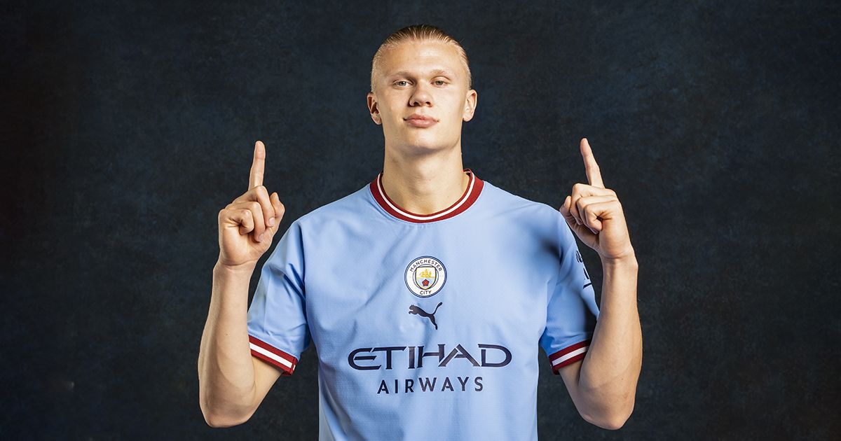 Erling Haaland at Manchester City Football Academy in Manchester, England.