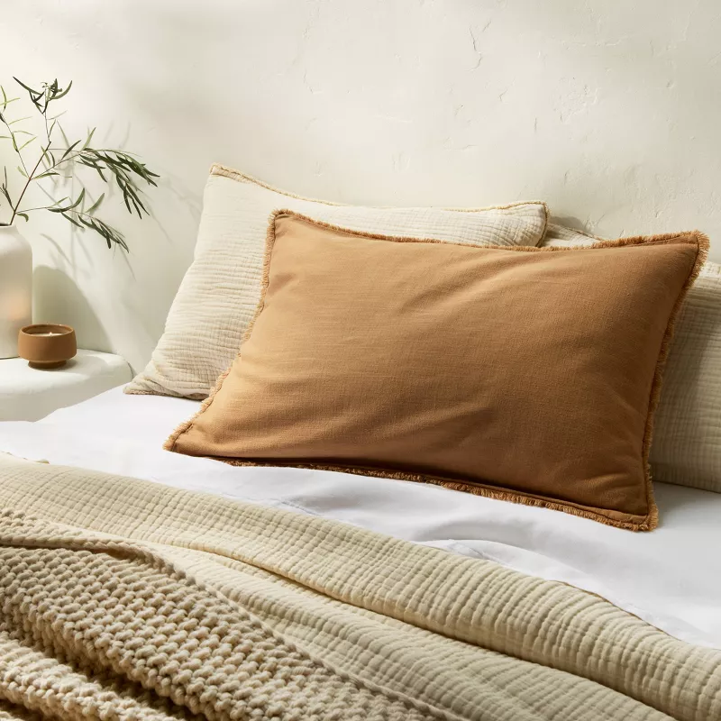 Standard Heavyweight Linen Blend Comforter Sham Warm Brown - Casaluna™: Zipper Closure, Oeko-Tex Certified