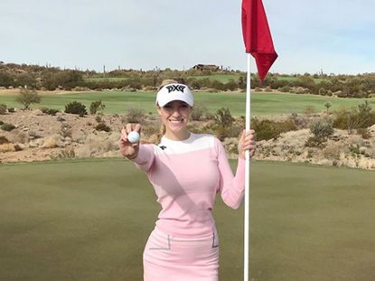 paige spiranac makes hole in one