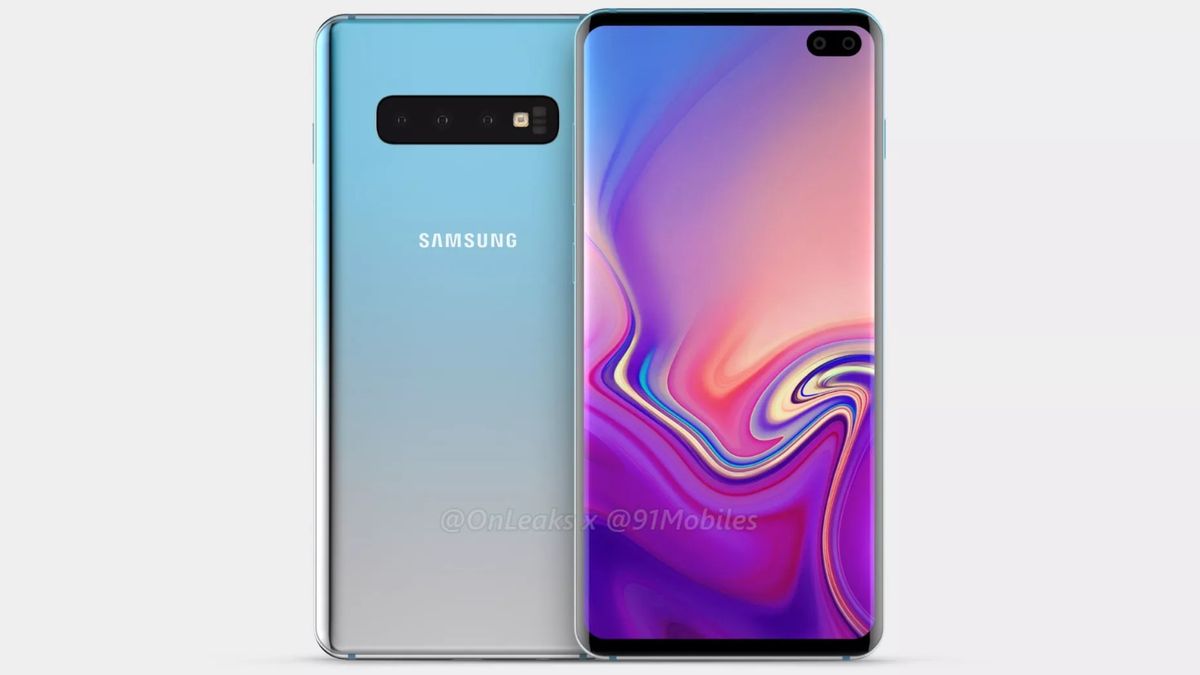 The Samsung Galaxy S10 Plus pictured here in 'Ice Blue'. Credit: OnLeaks / 91mobiles