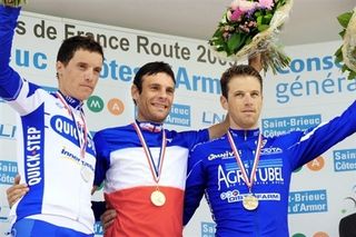 The French time trial championship podium: Sylvain Chavanel, Jean-Christophe Peraud and David Le Lay