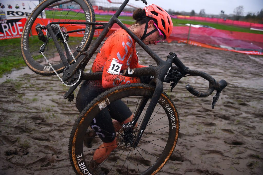 DENDERMONDE BELGIUM DECEMBER 27 Marianne Vos of The Netherlands and Team CCC Liv Mud during the 1st Dendermonde World Cup 2020 Women Elite dendermonde CXWorldCup UCICyclocrossWC Cyclocross on December 27 2020 in Dendermonde Belgium Photo by Luc ClaessenGetty Images