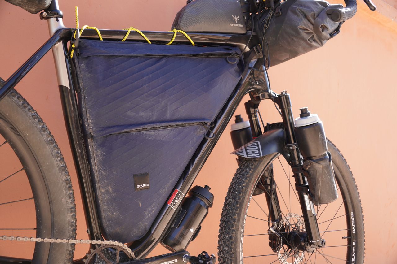 Image shows the tech on one of the bikes being ridden at the Atlas Mountain Race