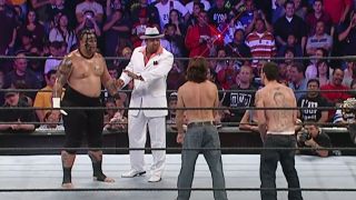 The Jackass crew and Umaga on Monday Night Raw