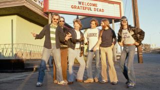 Grateful Dead photographed outside a motel
