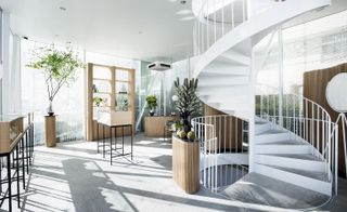 Bright area with spiral staircase