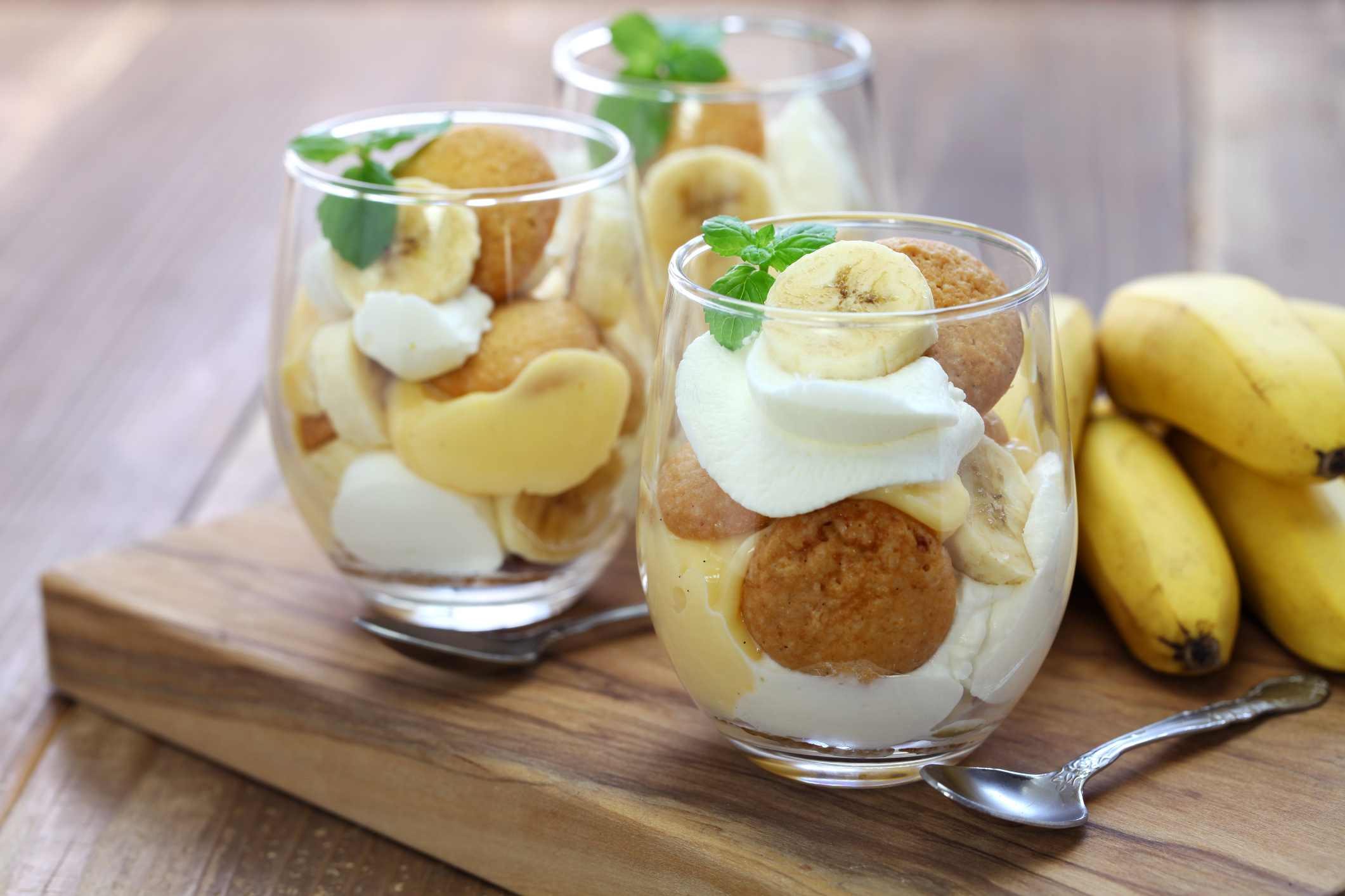 homemade Southern banana pudding in glasses