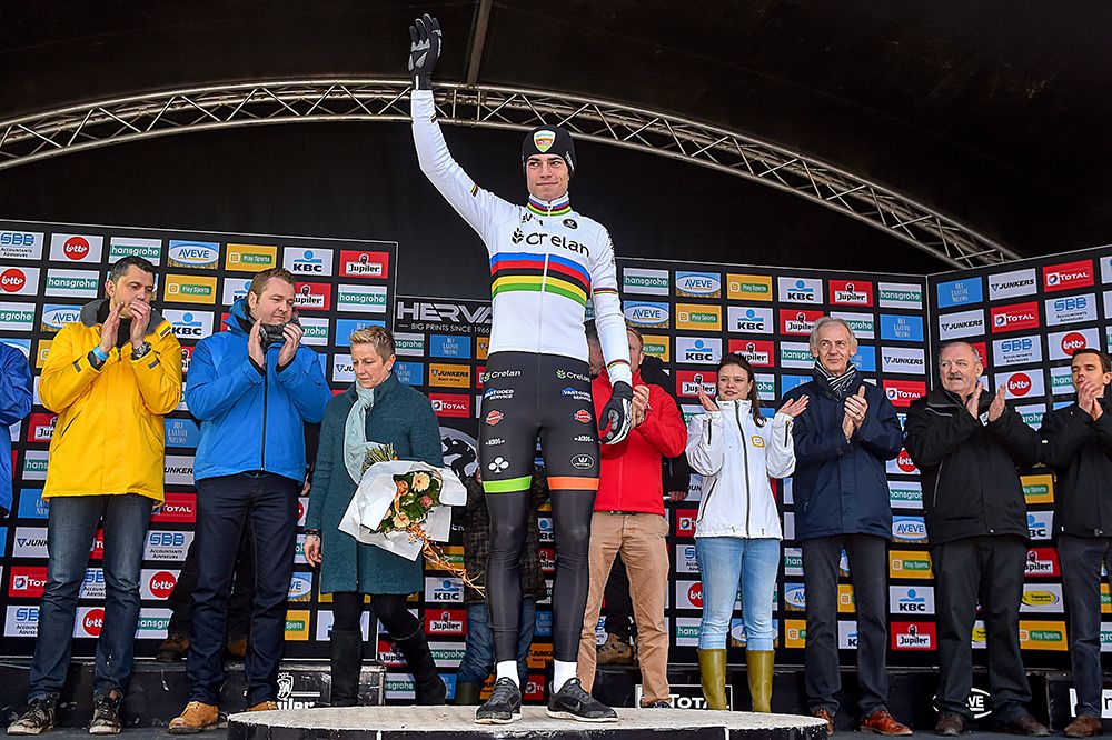 Wout Van Aert atop the podium