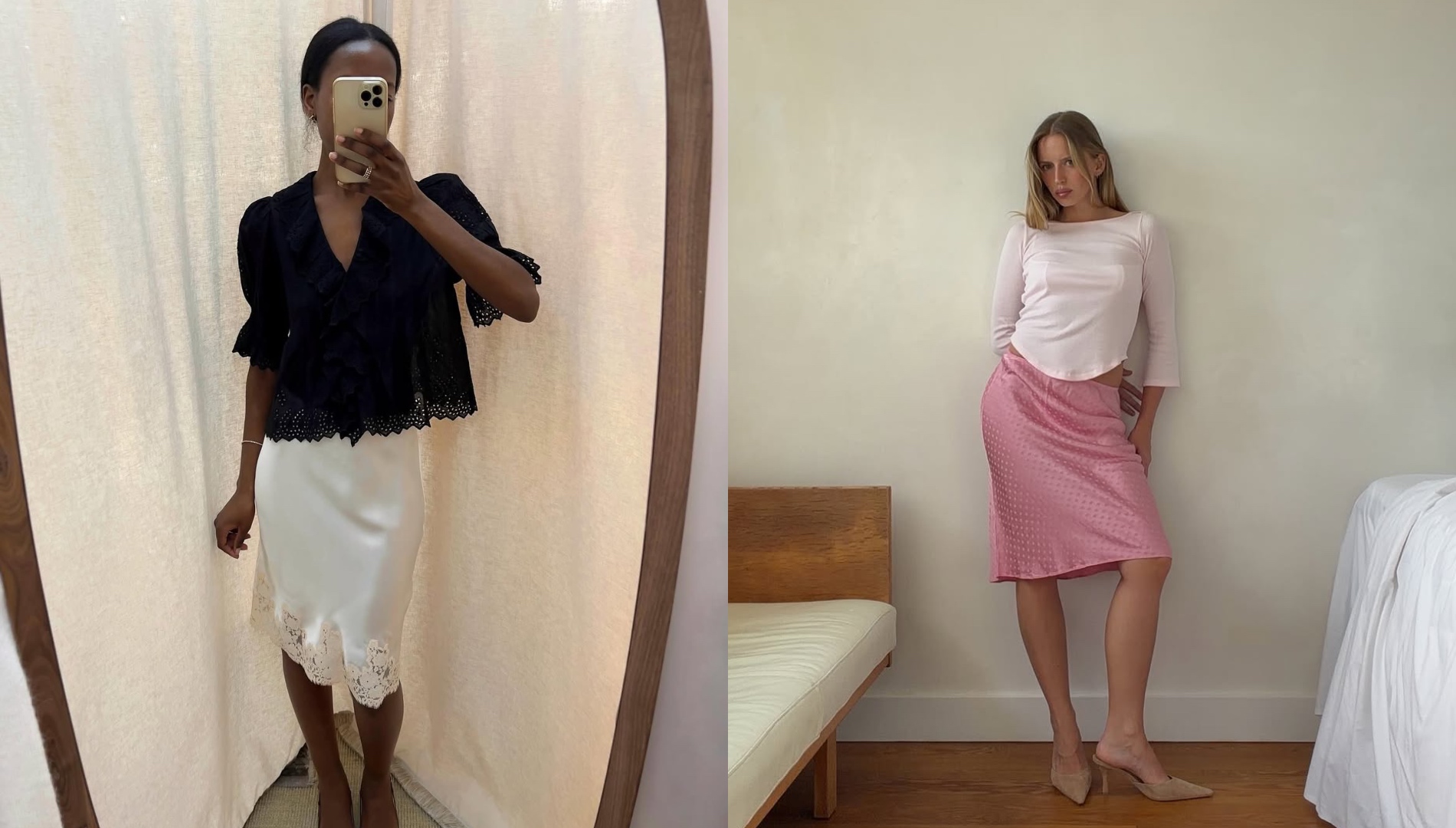 Influencers wearing slip skirts.