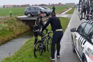 Edvald Boasson Hagen (MTN-Qhubeka) gets going again after crashing