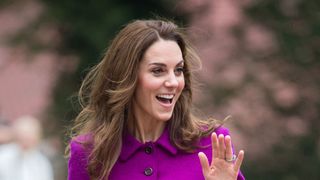 kate middleton in a fuchsia skirt suit, waving, to illustrate the story 'kate middleton's family home looks incredible in a new video' bucklebury manor in berkshire
