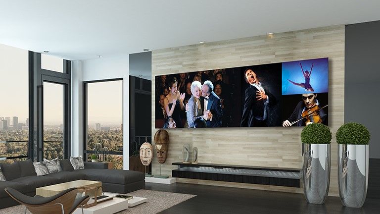 Massive display in fancy living room settings.