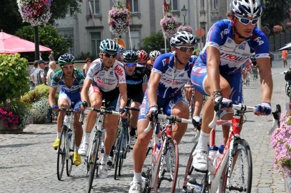 Filippo Pozzato (Katusha) leads the group through Stavelot.