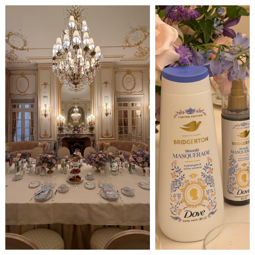 a beautiful room with flowers and Dove body care products