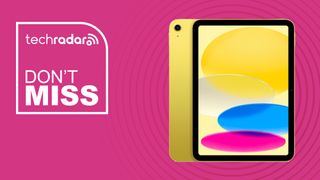 yellow apple ipad 10th generation on pink background with techradar don't miss sign