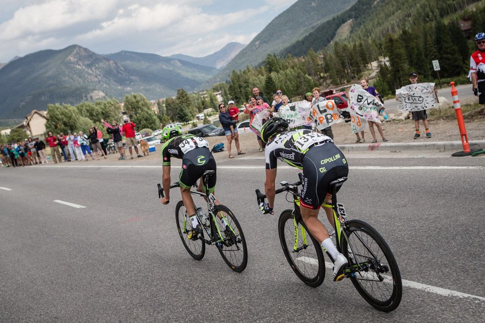 Nathan Brown (Cannondale) and Gregory Daniel (Axeon) get away from the rest of the break.