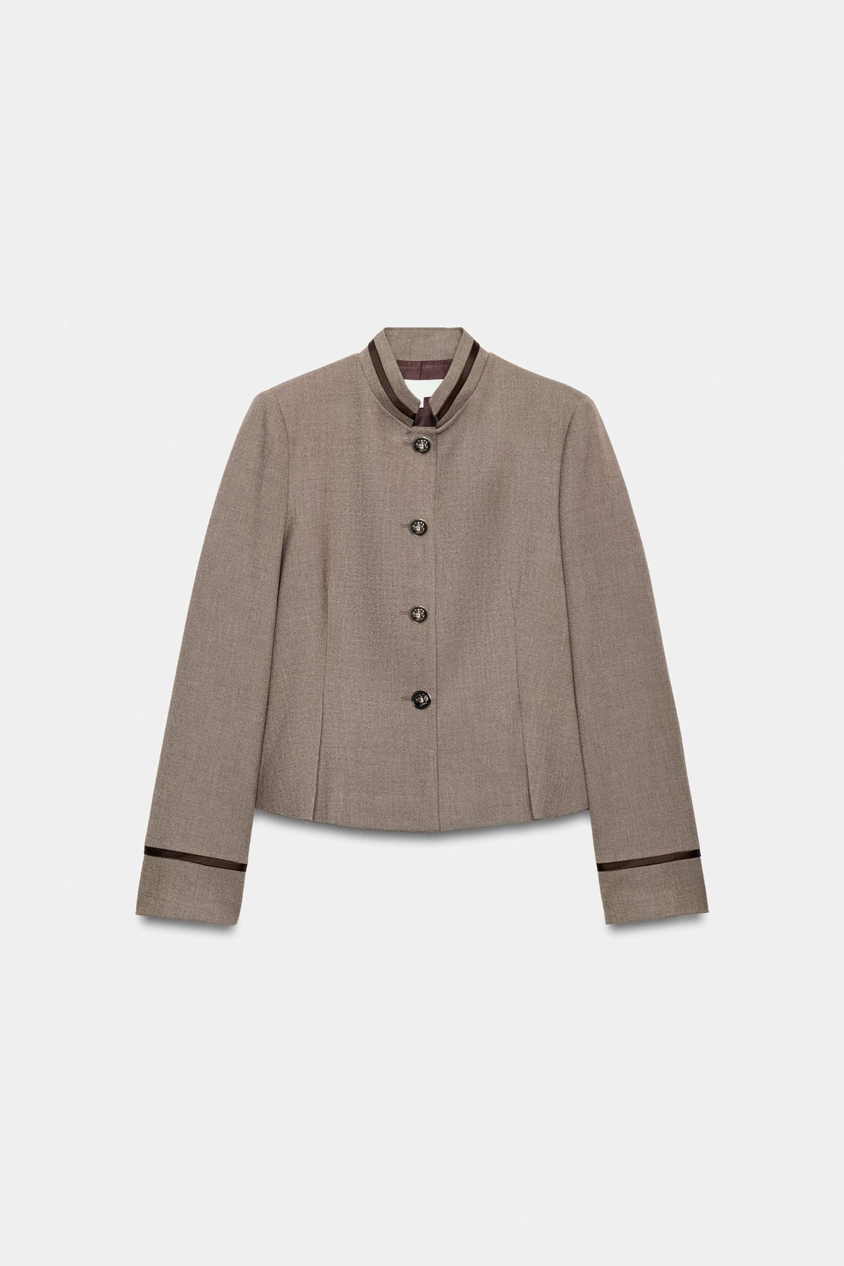 Peplum Blazer With Trims - Taupe Brown - Xs