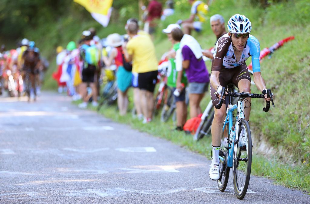 Roman Bardet (AG2r-La Mondiale) attacks on the he Grand Colombier