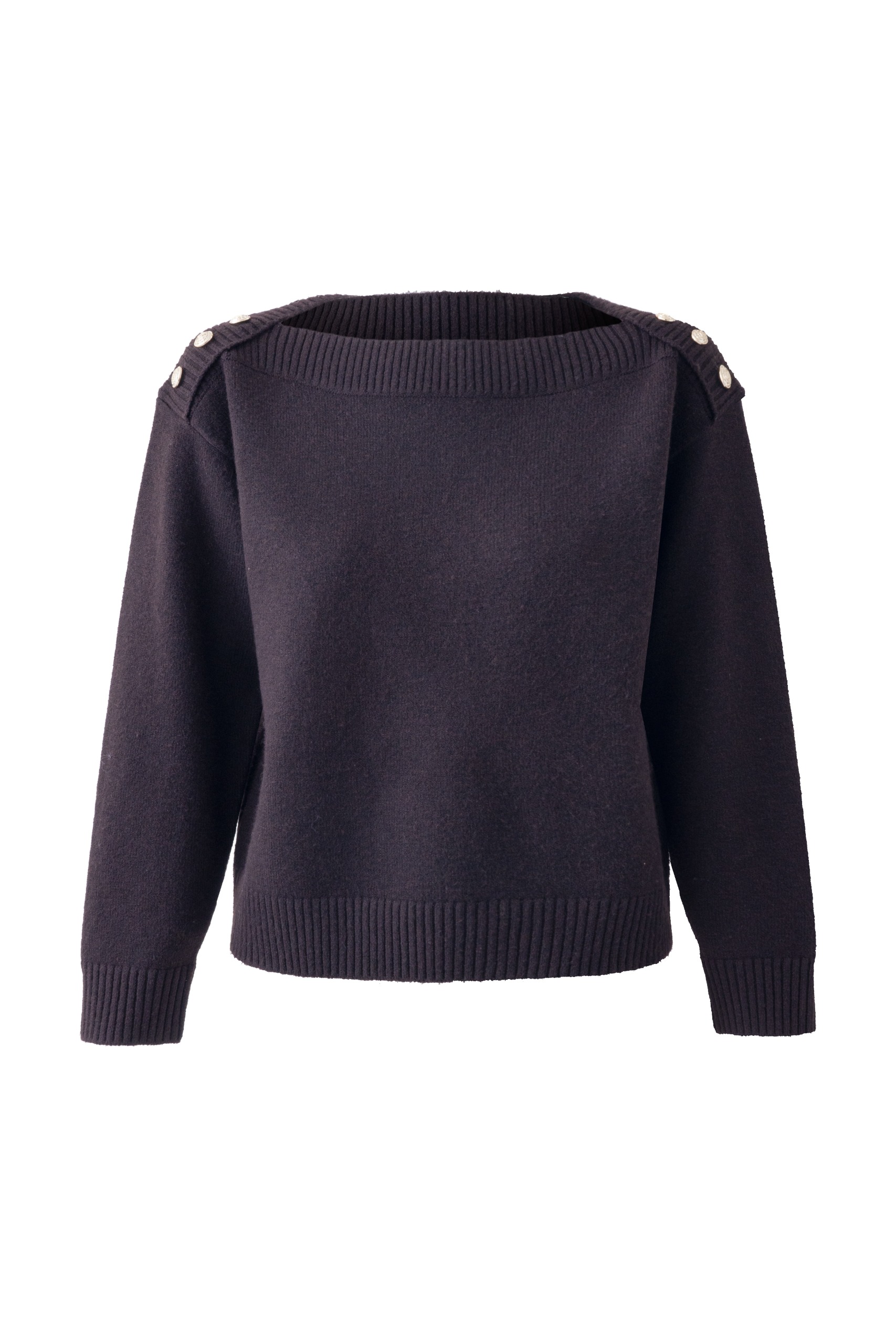 KARL LAGERFELD PARIS, Long Sleeve Boat Neck Button Detail Sweater