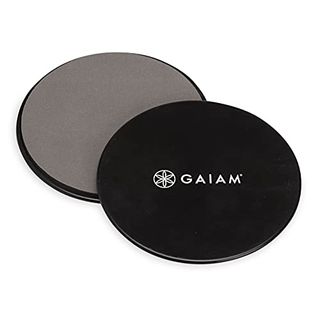 Gaiam Core Sliding Discs - Dual Sided Workout Sliders for Carpet & Hardwood Floor - Home Ab Pads Exercise Equipment Fitness Sliders for Women and Men, Grey/black