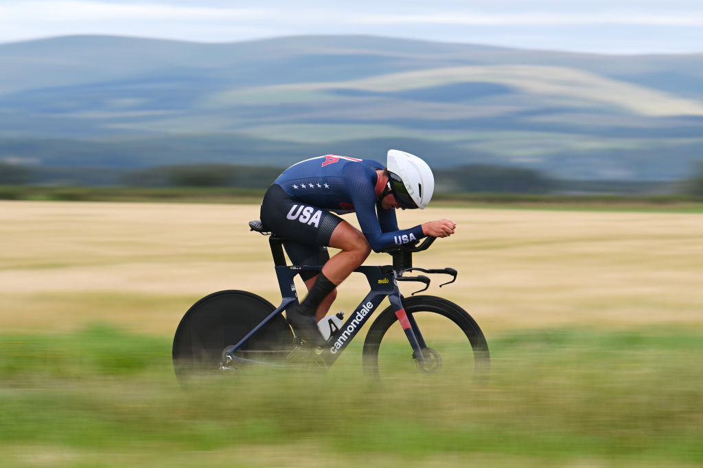 Evan Boyle represents the United States during the men's Under 23 Individual Time Trial at the UCI Cycling World Championships Glasgow 2023. (Photo by Dario Belingheri/Getty Images)