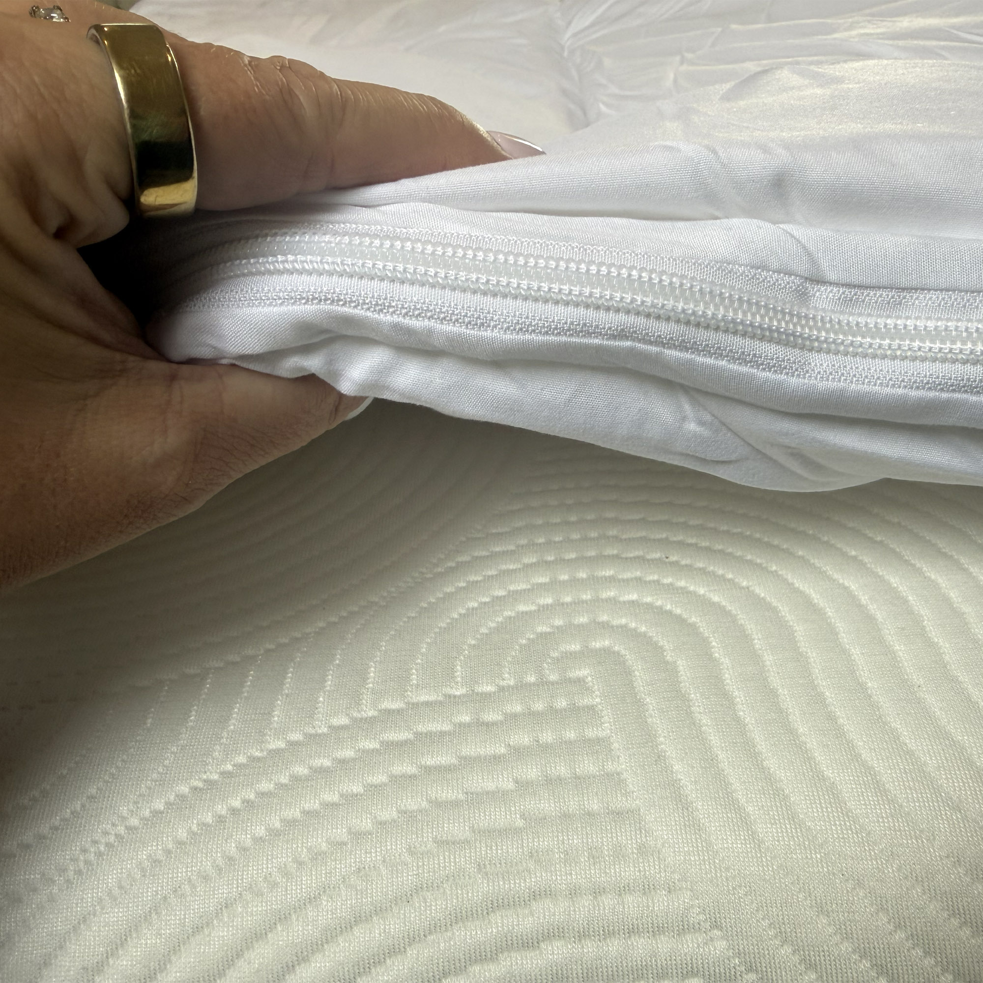 Next White Sleep In Comfort Dual Layer Mattress Topper being tested at home