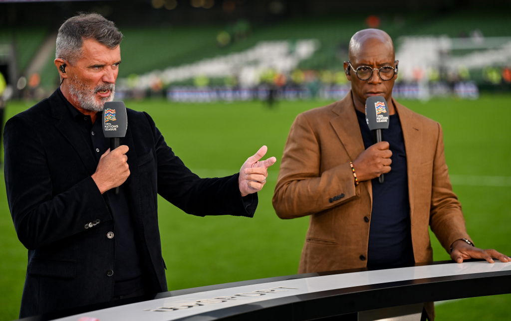 Dublin , Ireland - 7 September 2024; ITV pundits, former Republic of Ireland captain Roy Keane, left, and former England player Ian Wright after the UEFA Nations League B Group 2 match between Republic of Ireland and England at Aviva Stadium in Dublin. (Photo By Stephen McCarthy/Sportsfile via Getty Images)