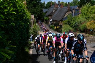 The Women's Tour peloton in action at the 2022 race