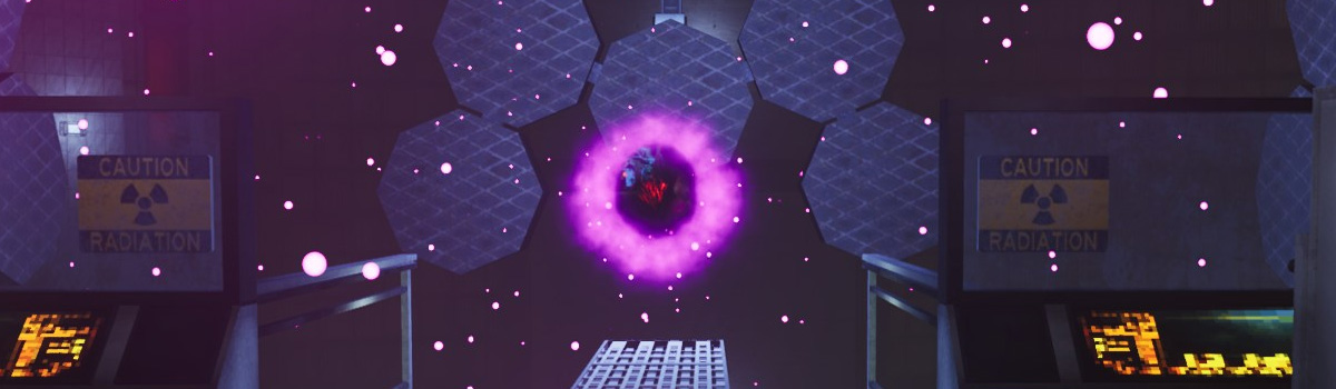 An entrance to the first Abiotic Factor portal world. It's a purple, black-hole like floating sphere.