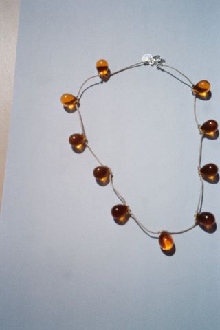 Noué Necklace - Amber / Beige Cord.