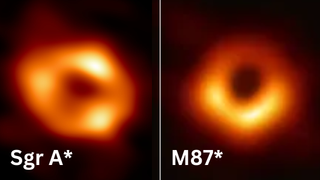 Two slightly misshapen golden rings against a black background with a white vertical line separating them