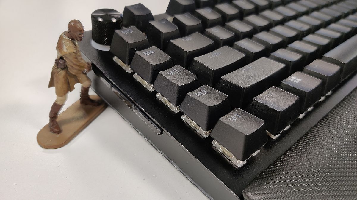 The Razer Blackwidow V4 Pro macro keys close up.