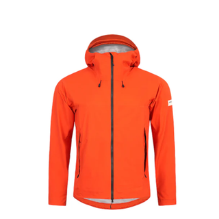 An orange rain jacket on a white background