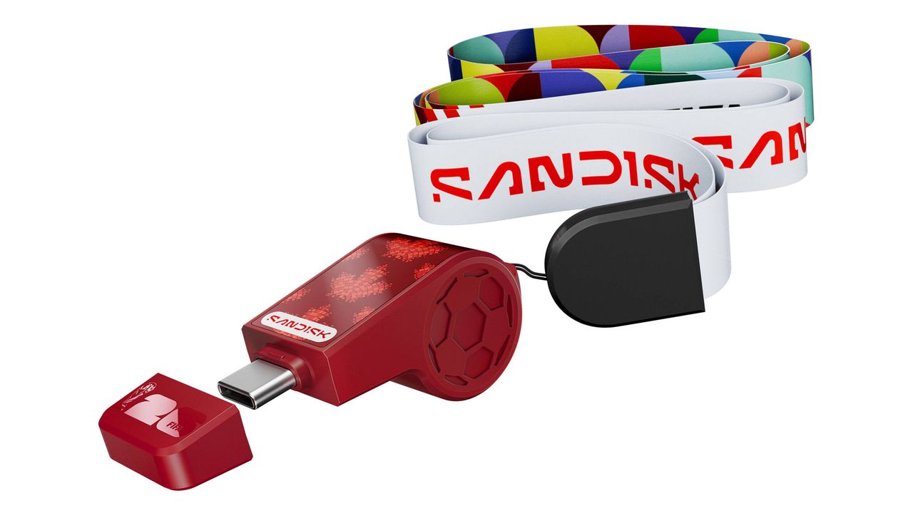 SanDisk FIFA World Cup 2026 flash drive against a white background