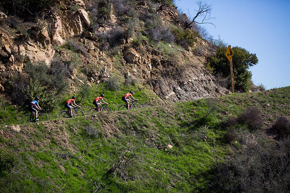 New Women's Director Zach Bell tails a trio of riders up Santa Barbara's daunting Gibraltar Road.