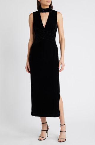 Halsey Ruched Velvet Halter Dress