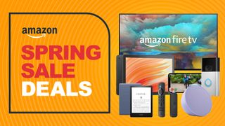 Various Amazon Devices on an orange background