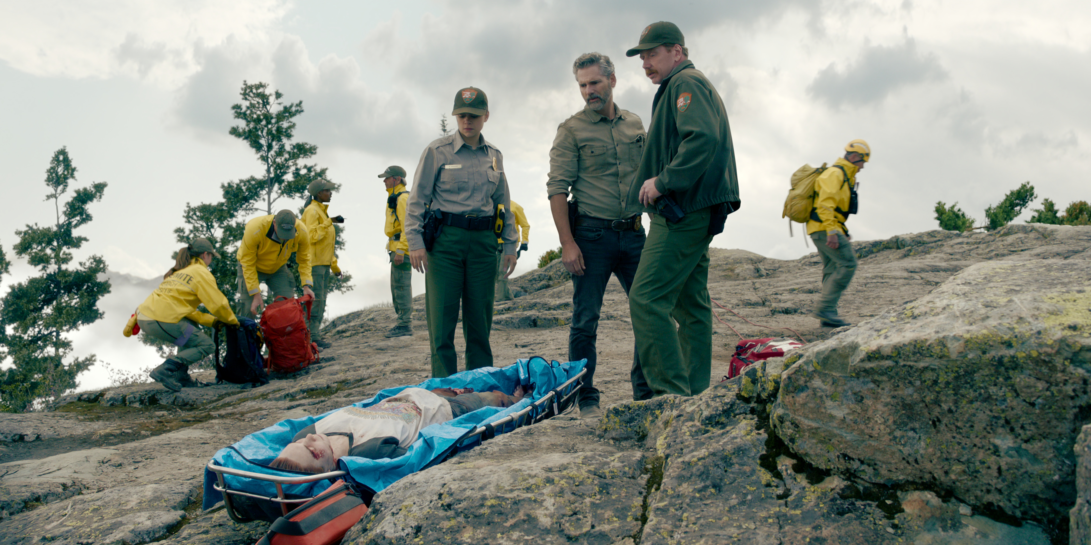 park rangers overlook a dead body found in yosemite national park in the tv show untamed