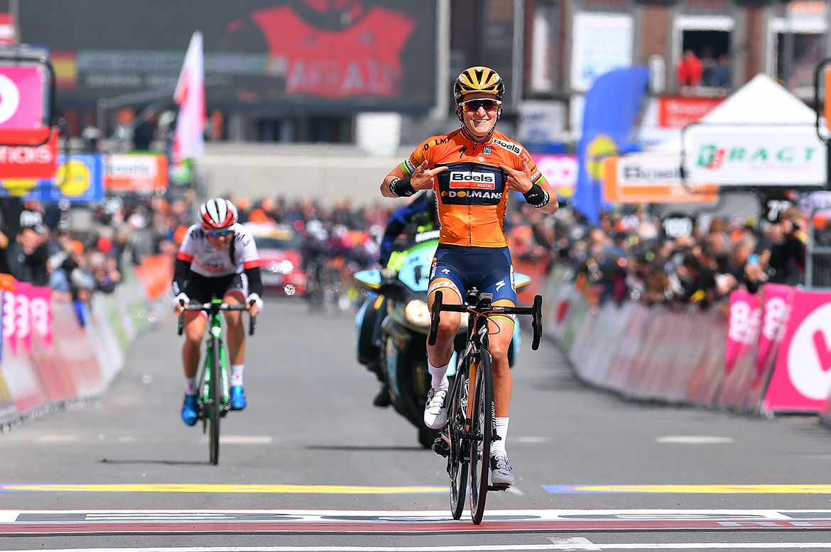 Lizzie Deignan celebrates her teammate's win