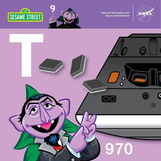 Count von Count asks, "Did you know that there are 970 tiles to protect its shell from high temps?" as part of Sesame Street’s countdown to NASA’s Orion launch.